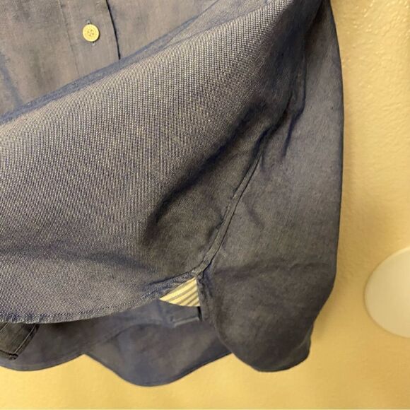 Lands End No Iron Pinpoint Oxford chambray style blue Shirt 16-16.5 mens Large - Picture 8 of 12